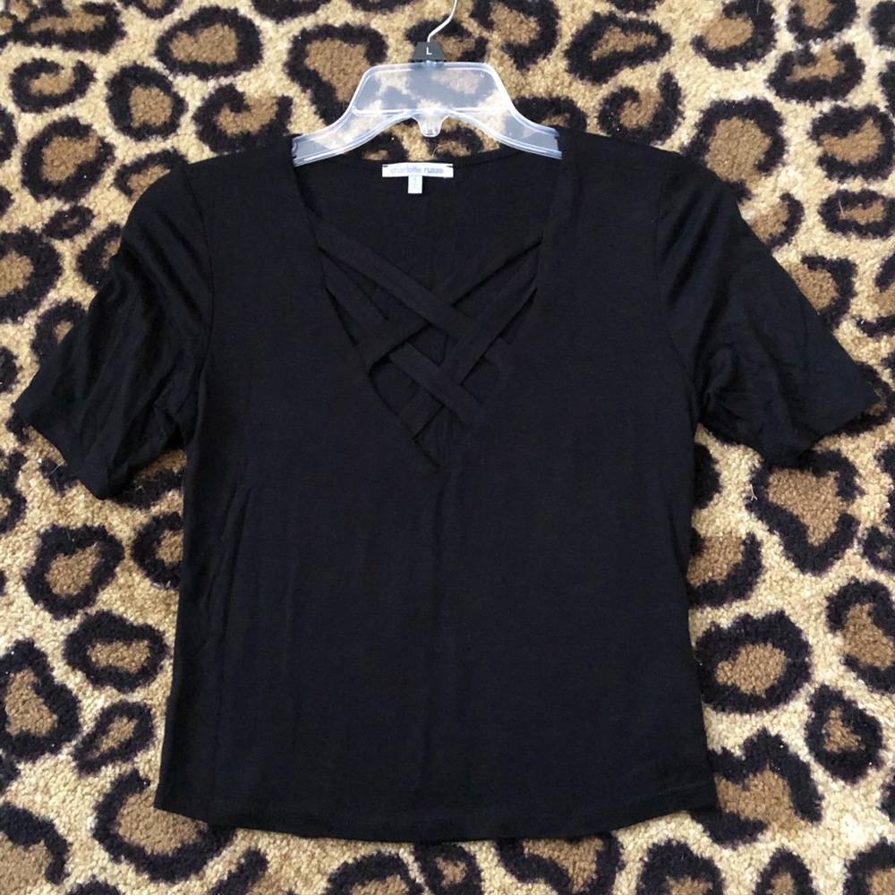 Charlotte Russe Black Criss-Cross V-Neck